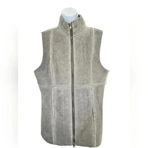 Johnny Was Pete & Greta Full Zip Soft Comfy Boho Faux Fur Gray Vest